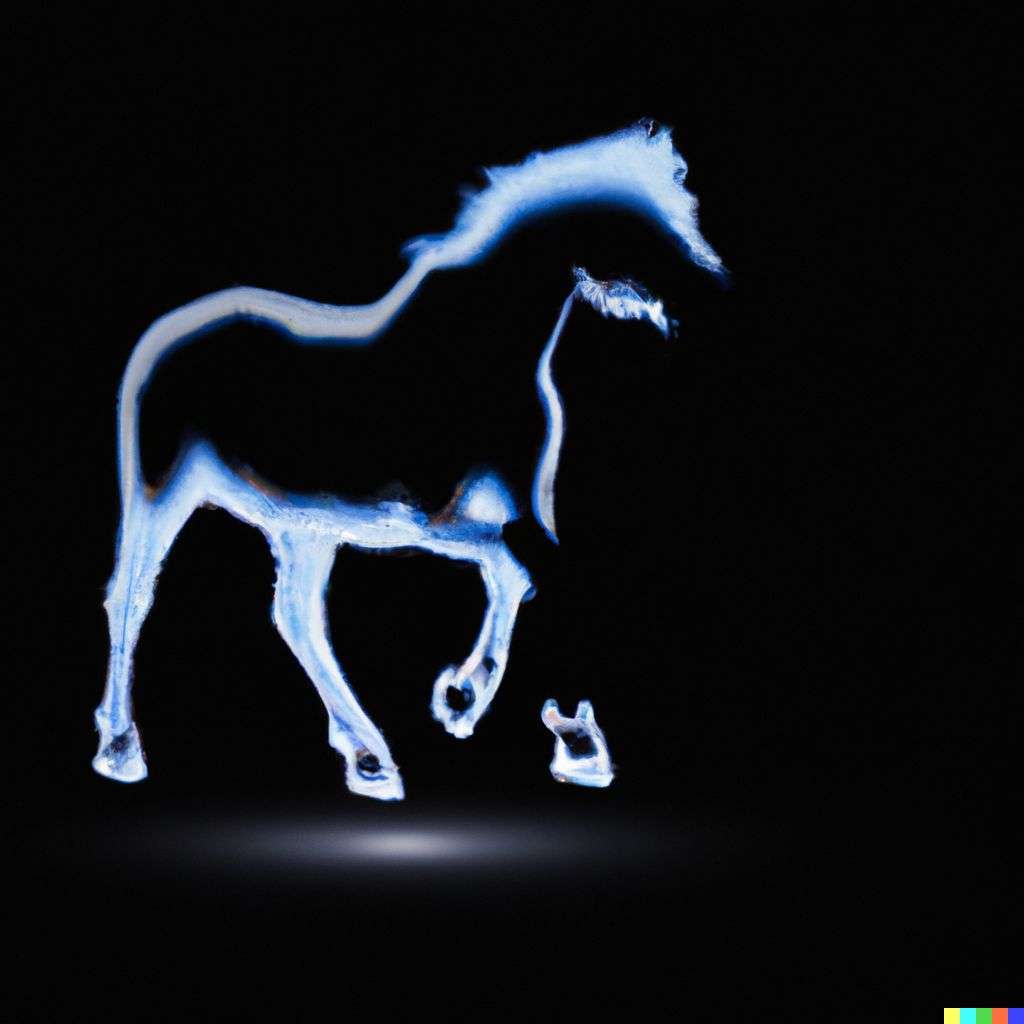 a horse, a hologram projection